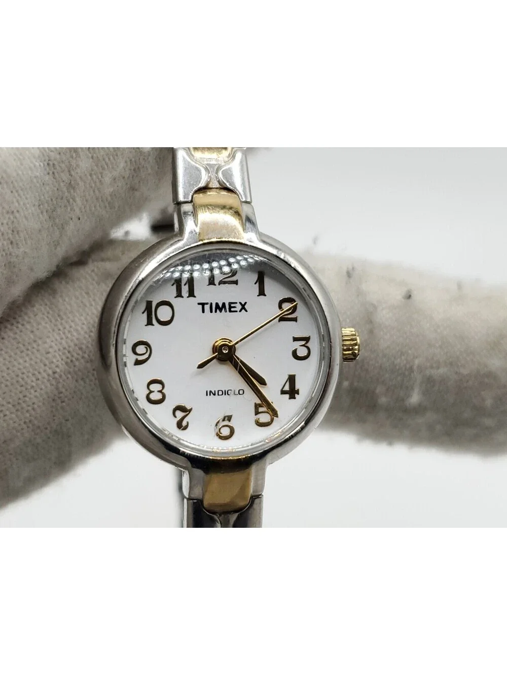 Timex Indiglo Quartz Watch New Battery Silver Tone White Dial Round 19mm